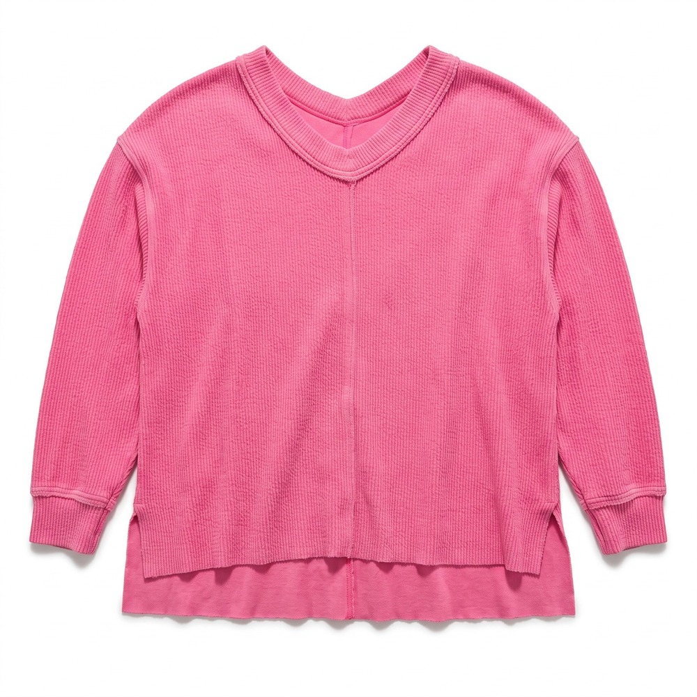 Aerie L Pink Waffle Knit Pullover Sweatshirt Womens Athleisure Casual Cozy